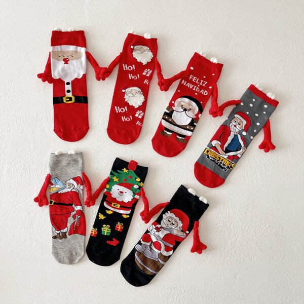 Christmas Magnetic Socks Cute Elk Santa Claus Snowman Hand-holding Socks For Couple - Image 6