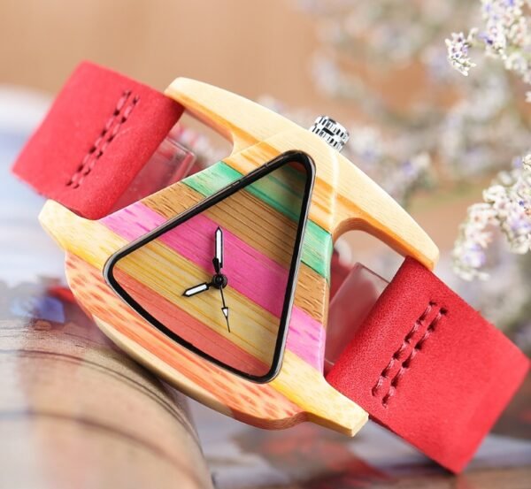 New wooden quartz watch Fashion color digital digital character triangle dial - Image 7