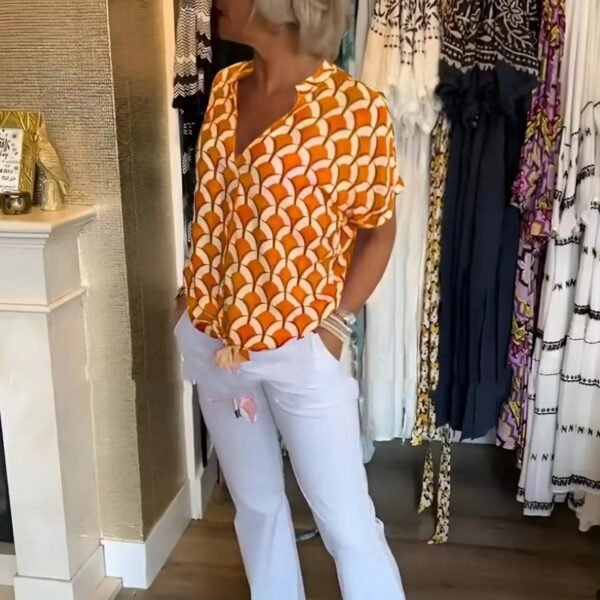 Women's Shirt Summer V-neck Fashion Elegant Printed Shirt - Image 6