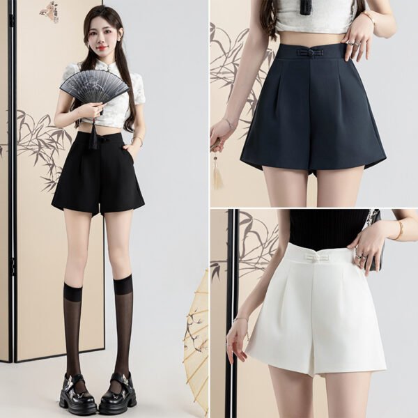 Buckle High Waisted Casual Wide Leg Shorts - Image 4