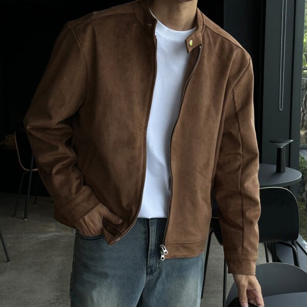 Brown Maillard Stand-up Collar Jacket - Image 6
