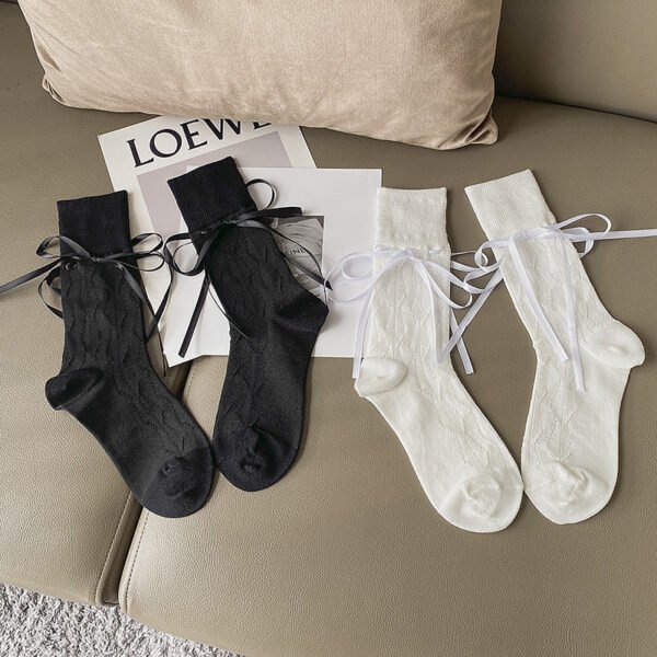 Thin French Ribbon Bow Tube Socks For Children - Image 2
