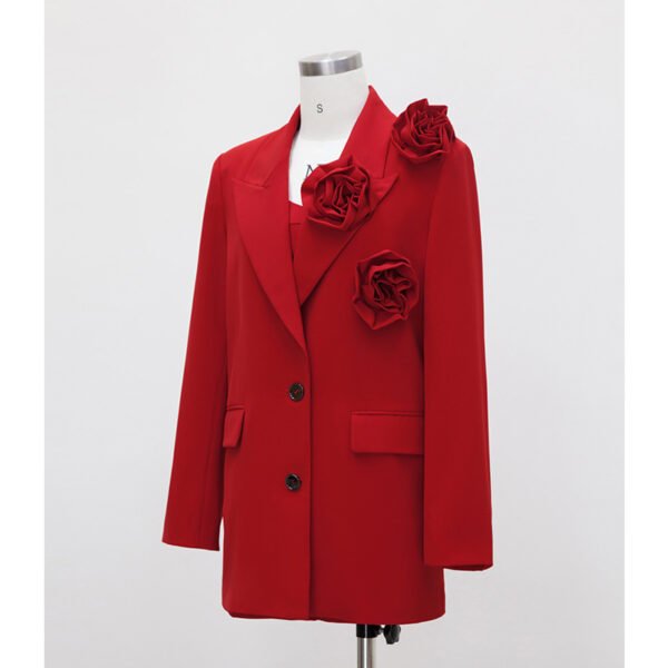 Red Lapel Loose Long Sleeve Straight Suit Coat - Image 3