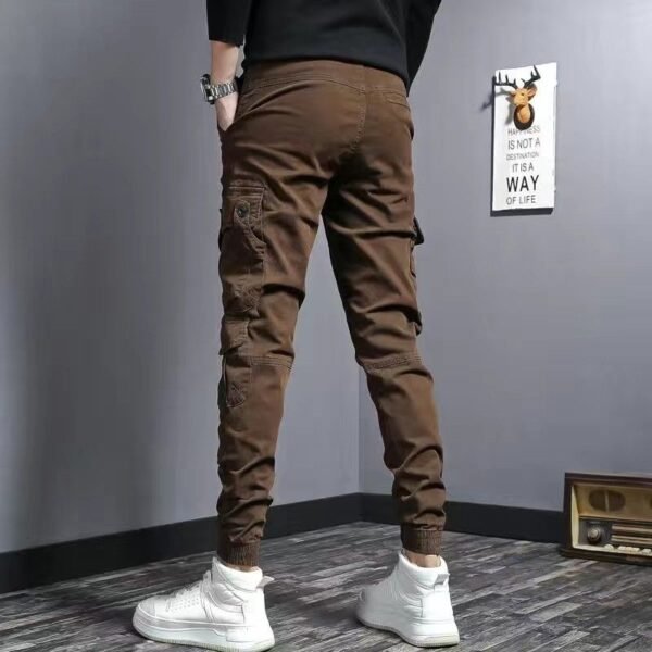 Coffee Colored Men's Slim Fit Elastic Casual Denim Work Pants - Image 4