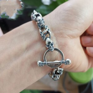 Punk Double-sided Skull Bracelet Sterling Silver S925 Thai Silver Bracelet Hip Hop