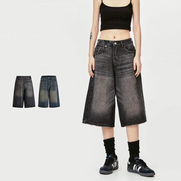 Wide Leg Cropped Jeans Summer Retro Washed Distressed Straight