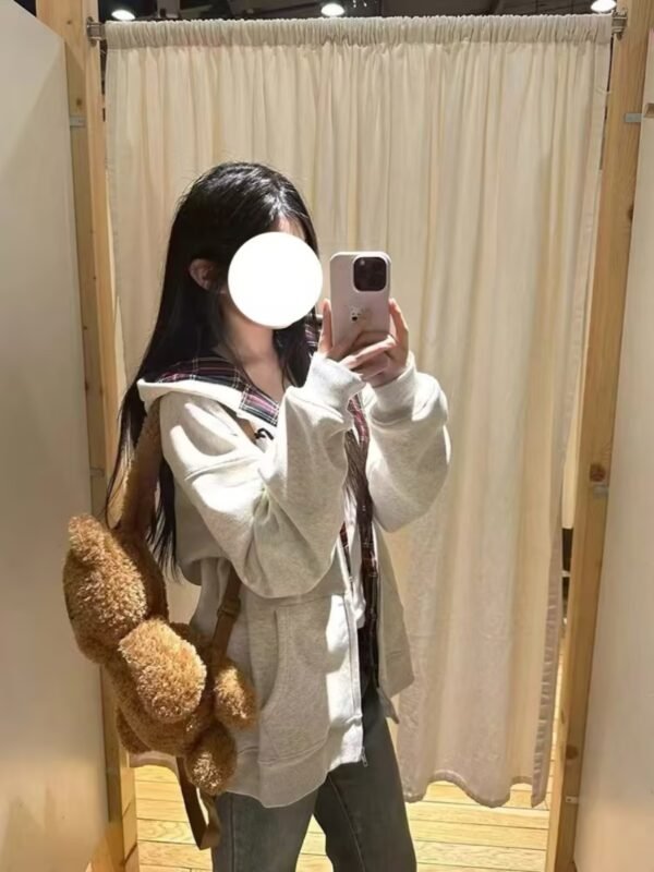 Retro Plaid Hooded Sweater For Women Fleece-lined - Image 4