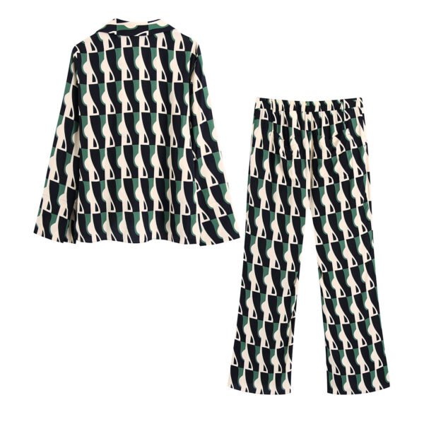 Loose Blouse Geometric Print Flared Pants Suit - Image 3