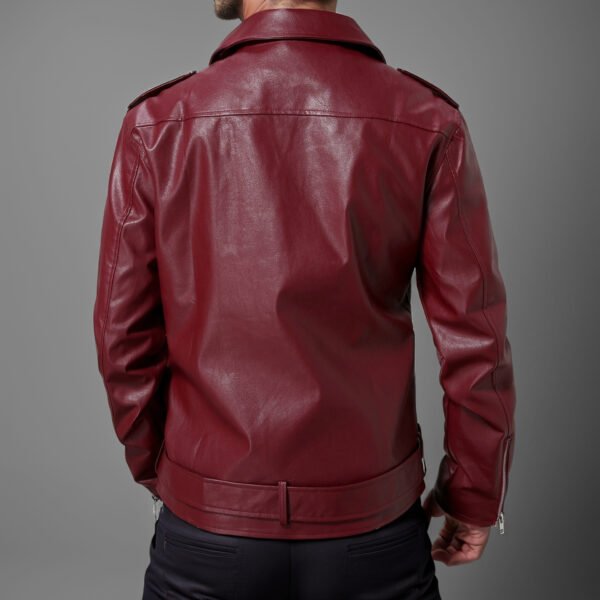 Slim-fit Lapel Leather Jacket - Image 3