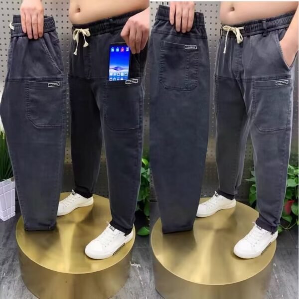 Spring Plus Size Loose Straight Casual Pants Solid Color Denim Trousers - Image 2