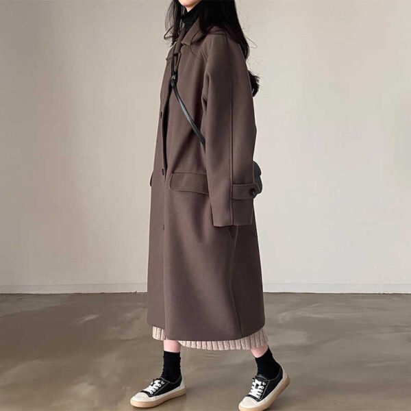 Retro Lapels Single-breasted Loose Mid-length Woolen Coat - Image 5