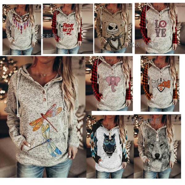 Autumn And Winter Gray Printing Women's Sweater - Image 3