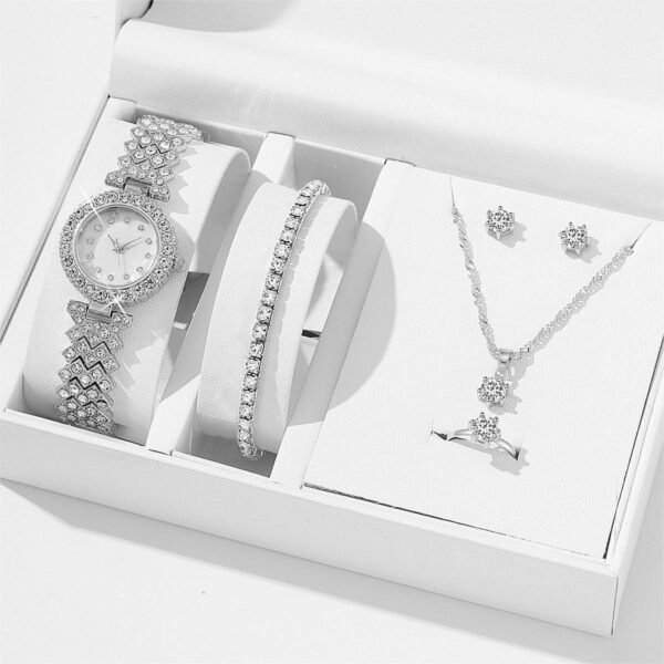 Women's Alloy Quartz Watch Necklace Earrings Bracelet Ring Suit - Image 8