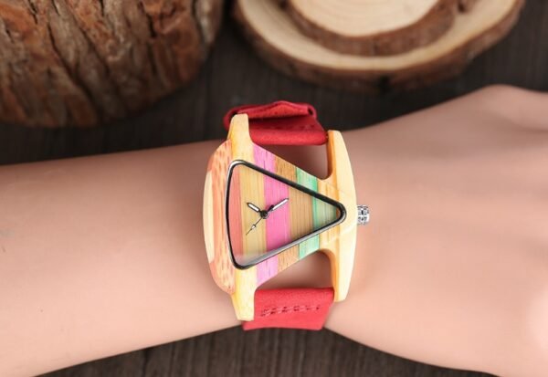 New wooden quartz watch Fashion color digital digital character triangle dial - Image 6