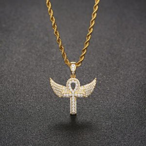Zircon - Encrusted Angel Wing Cross Pendant