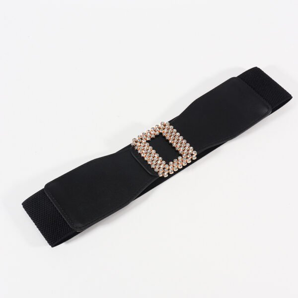 Elastic Female Black Rhinestone Square Buckle Elastic Waistband - Image 2