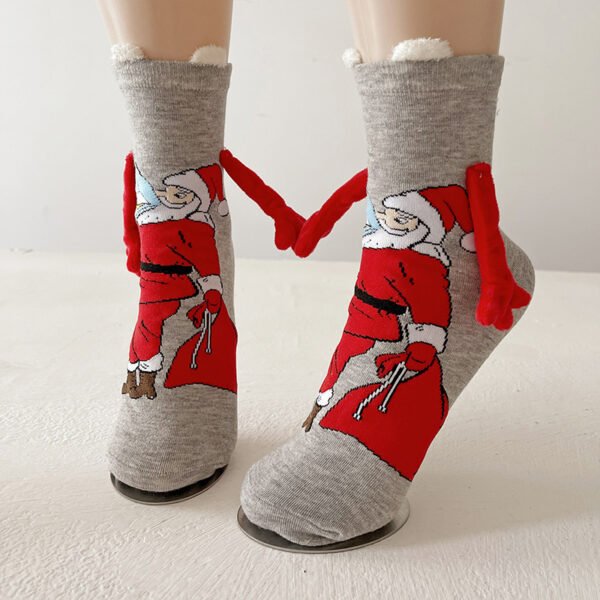 Christmas Magnetic Socks Cute Elk Santa Claus Snowman Hand-holding Socks For Couple - Image 10