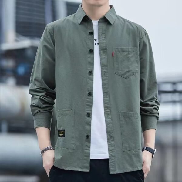 Casual Lapel Long Sleeve Shirt With Pockets Spring And Autumn Jacket Shirt Men's Tops - Image 2