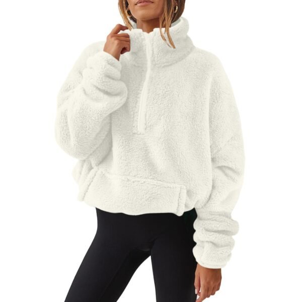 European And American Velvet Fleece-lined Women's Half Zipped Stand Collar Sweater - Image 5