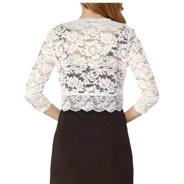 Ladies' Vest Short Collarless Cardigan Top Solid Color Elegant Lace Shirt - Image 5