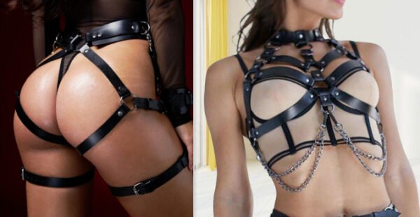 Women's Chain Leather Stage Performance Costume And Accessories - Image 9
