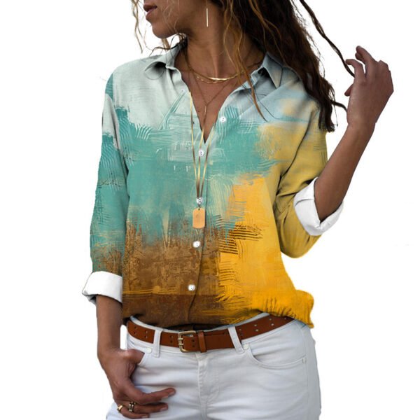 Flower 3D Digital Printing Long Sleeve Lapel Shirt - Image 5