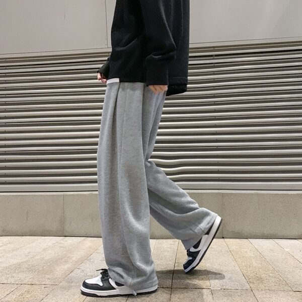Straight Wide Leg Men's Knitted Track Sweatpants - Image 2