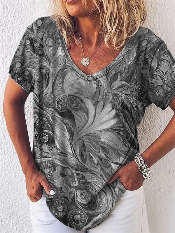 Europe And America Cross Border Summer Elegance Women's 3D Women's Abstract Painting T-shirt Pattern Graffiti - Image 5