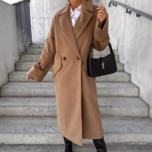 Suit Collar Double Breasted Woolen Coat - Image 3