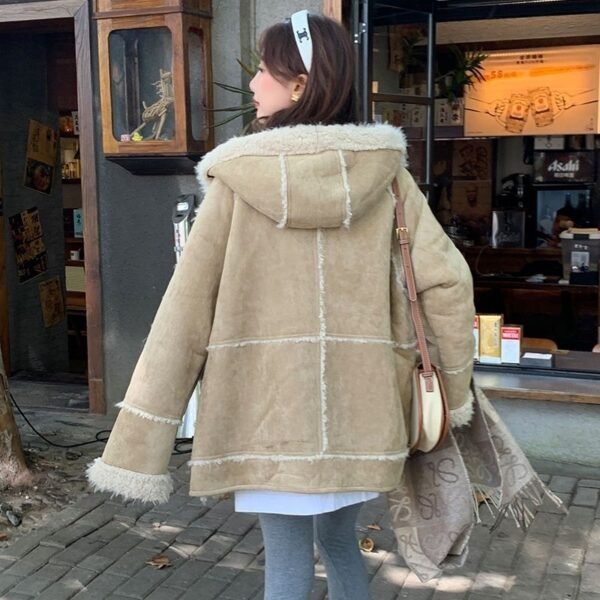 Hooded Suede Fur Lamb Warm Leisure Slimming Coat - Image 2