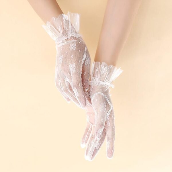 Korean Style White Lace Flower Gloves - Image 4