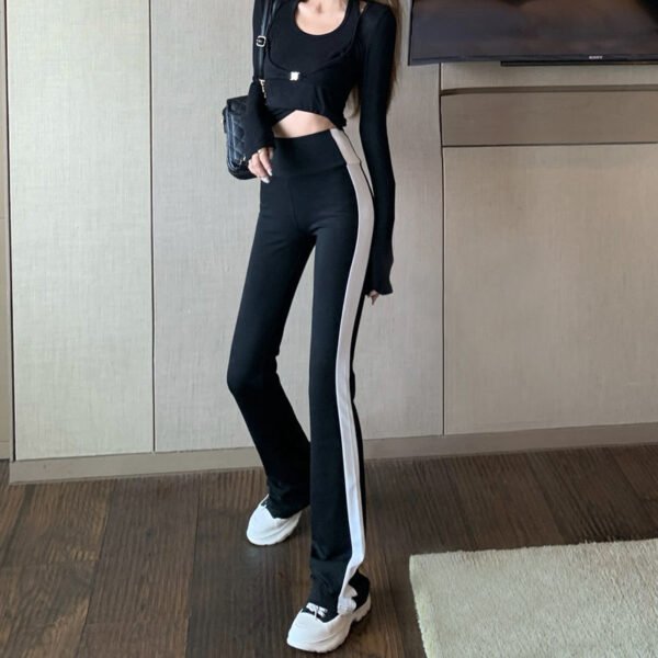 Spring Micro-lab High Waist Skinny Straight Stripes Collision Color Casual Pants Female - Image 5