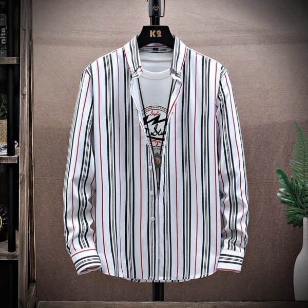Men's Long Sleeve Lapel Striped Casual Shirt - Image 3