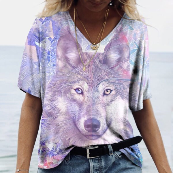 Women's Face Print Short Sleeve V-neck - Image 10