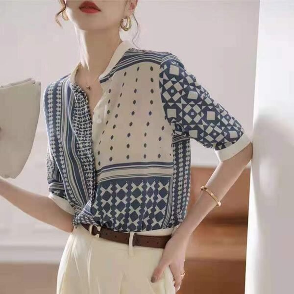 Women's Stand Collar Fashion Printed Shirt - Image 5
