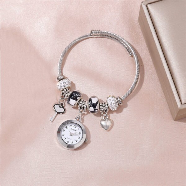 Women Bangle Watch Love Heart Key Pendant Quartz Women Bangle Watch - Image 2