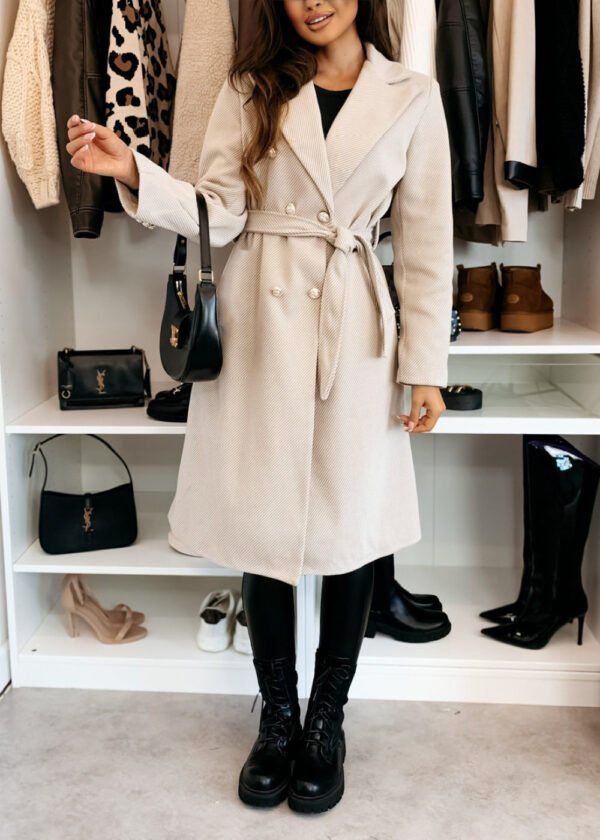 Double-breasted Lace-up Woolen Trench - Image 8