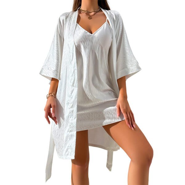 V-neck Long Slip Nightdress Two-piece Set Simple Artificial Silk - Image 5