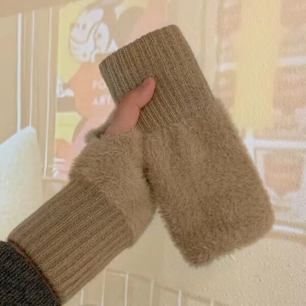 Korean Style Half Finger Flip Autumn And Winter Thermal Knitting Gloves - Image 3