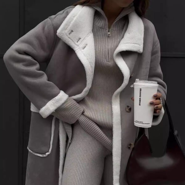 Autumn And Winter Patch Pocket  Color  Coat - Image 2