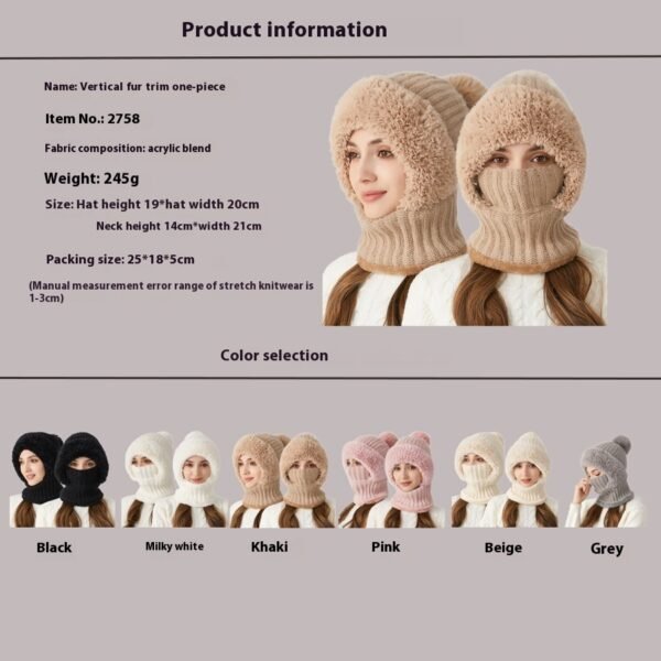 High Elastic Solid Color Knitted Hat Scarf Mask One-piece - Image 2