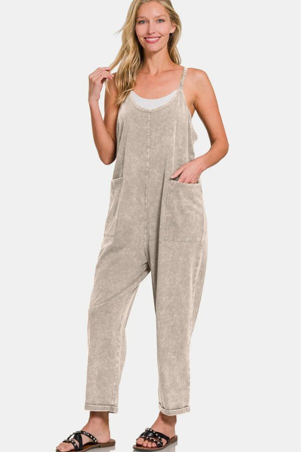 Zenana Washed Spaghetti Straps Overalls With Pockets - Image 3