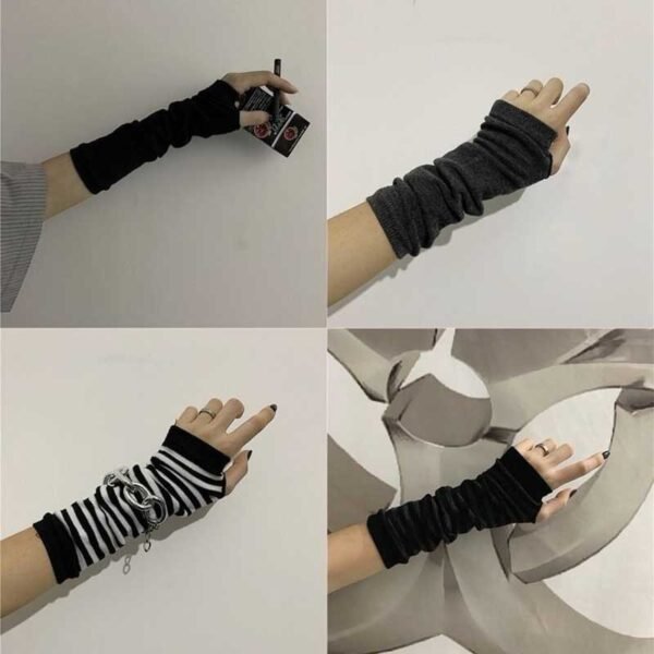 Fingerless Oversleeve Dark Lolita Striped Cross Long Cosplay Oversleeve Sheath - Image 2