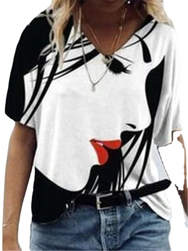 Women's Face Print Short Sleeve V-neck - Image 6
