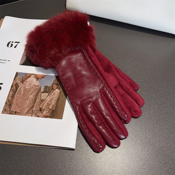 PU Leather Stitching Suede Gloves - Image 4