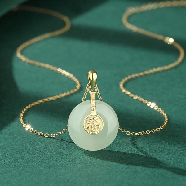 The New Nafu Peace Button And Field Jade Necklace Female Retro Chinese Style Fu Character 18K Gold Collarbone Chain Country Tide Sterling Silver - Image 3