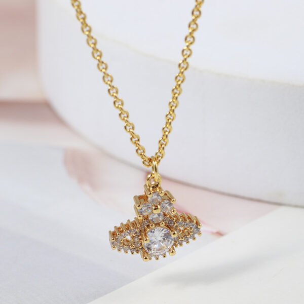 Saturn Rhinestone Gem Four Petal Flower Fashion Clavicle Chain - Image 2