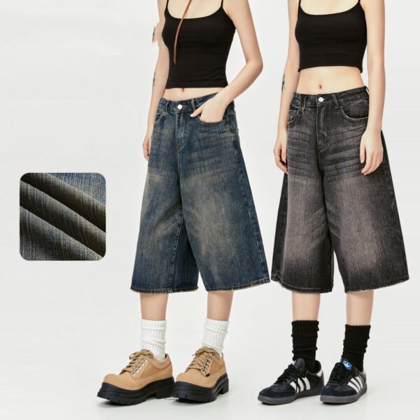 Wide Leg Cropped Jeans Summer Retro Washed Distressed Straight - Image 4