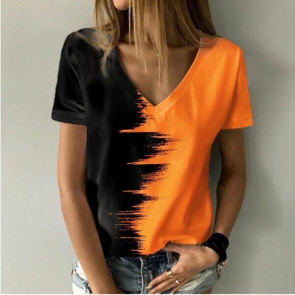 Digital Print V-Neck Short Sleeve T-Shirt - Image 5