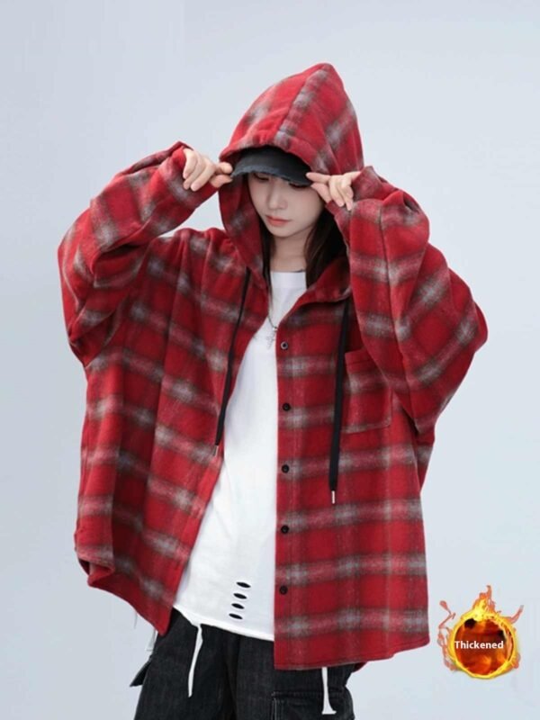 Loose And Lazy Style Mid-length Hooded Shirt Coat - Image 5